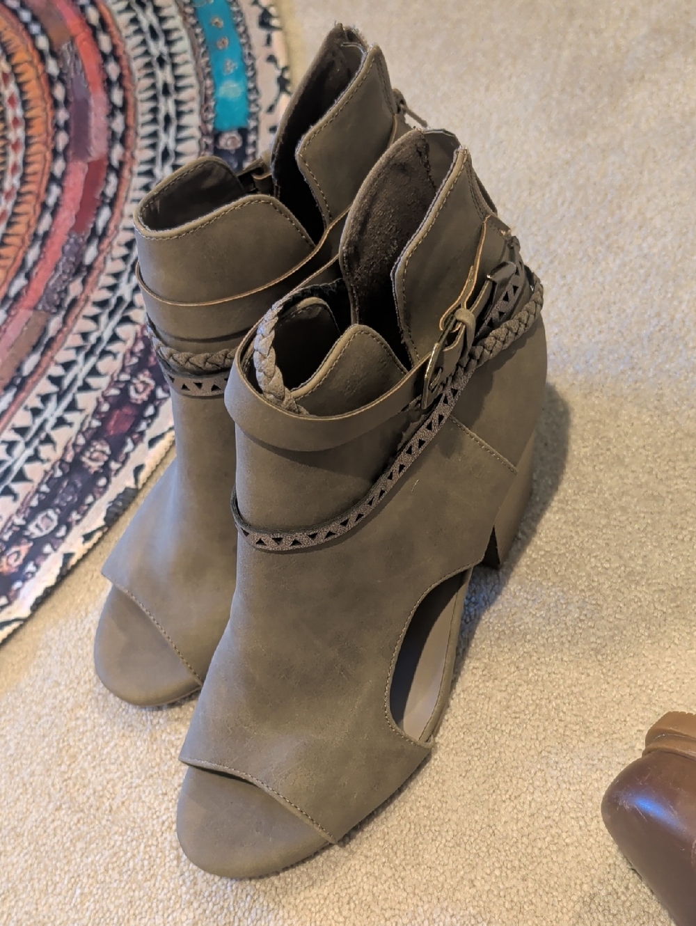 Maurices Olive Open-Toe Ankle Booties with Braided Strap